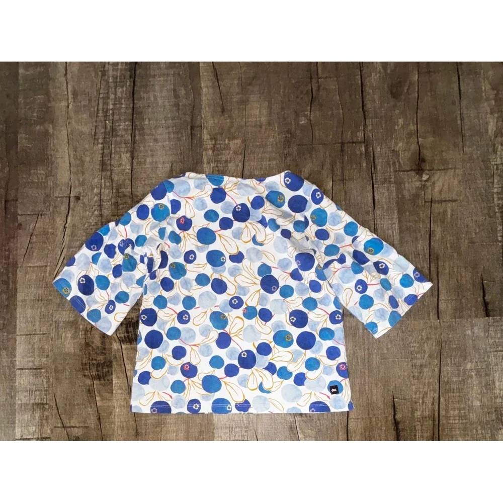 Tea Collection Girls Blueberry Print Bell Sleeve Cotton Top Blue White Size 10